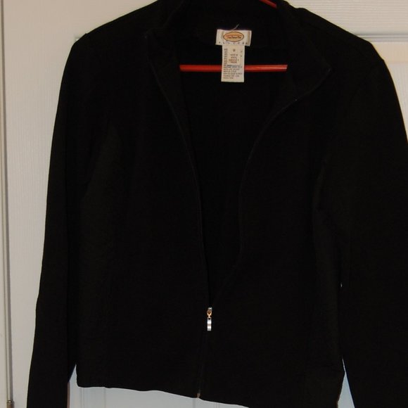 Talbots Women's Black Zipper Jacket W/ Quilted Sides & Elbow Patches Size M P - Picture 8 of 11